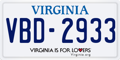 VA license plate VBD2933