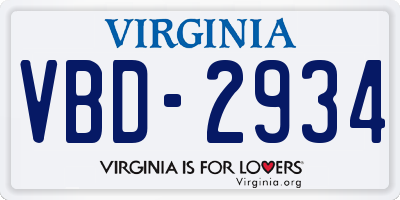 VA license plate VBD2934