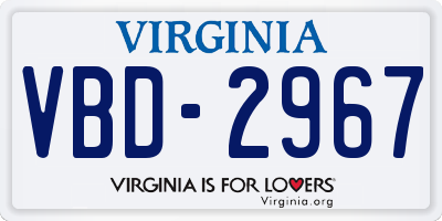 VA license plate VBD2967