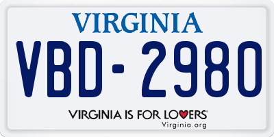 VA license plate VBD2980