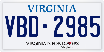 VA license plate VBD2985