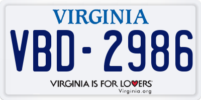VA license plate VBD2986