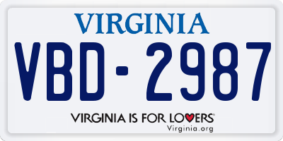 VA license plate VBD2987