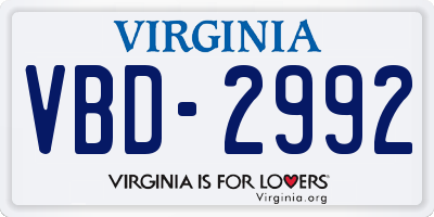VA license plate VBD2992