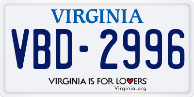 VA license plate VBD2996