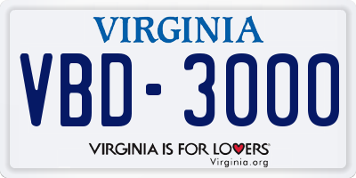 VA license plate VBD3000