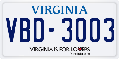 VA license plate VBD3003