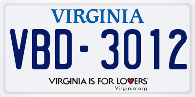 VA license plate VBD3012