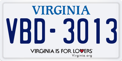 VA license plate VBD3013