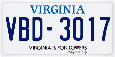 VA license plate VBD3017