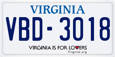 VA license plate VBD3018