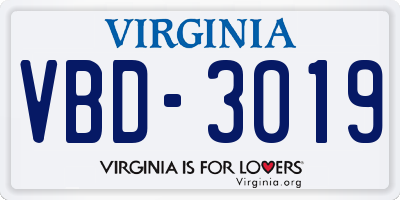 VA license plate VBD3019