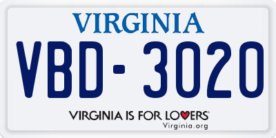 VA license plate VBD3020
