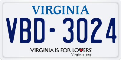 VA license plate VBD3024