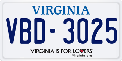 VA license plate VBD3025