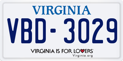 VA license plate VBD3029