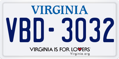 VA license plate VBD3032