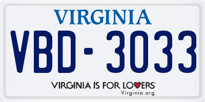 VA license plate VBD3033