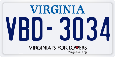VA license plate VBD3034