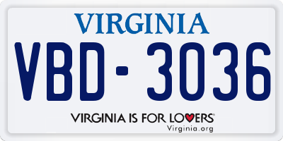 VA license plate VBD3036