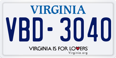 VA license plate VBD3040