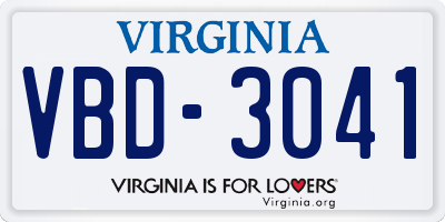 VA license plate VBD3041