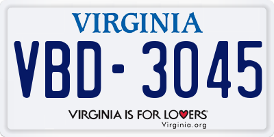 VA license plate VBD3045