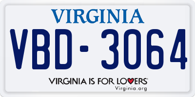 VA license plate VBD3064