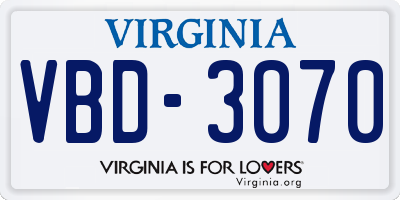 VA license plate VBD3070