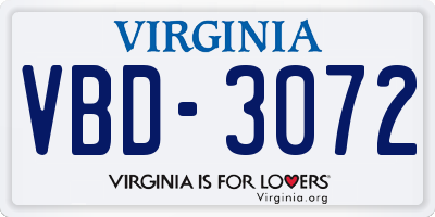 VA license plate VBD3072