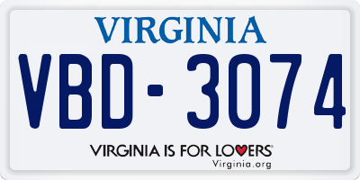 VA license plate VBD3074