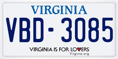 VA license plate VBD3085