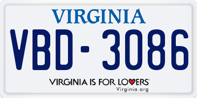 VA license plate VBD3086