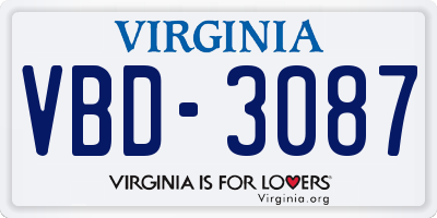 VA license plate VBD3087