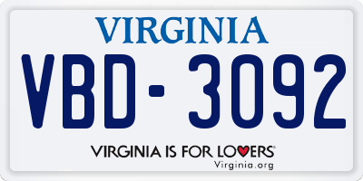 VA license plate VBD3092