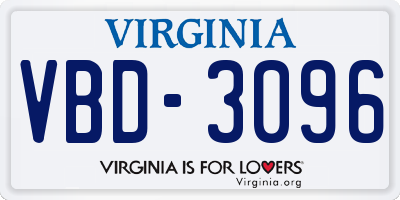 VA license plate VBD3096