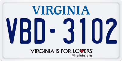 VA license plate VBD3102