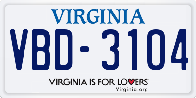 VA license plate VBD3104