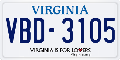 VA license plate VBD3105