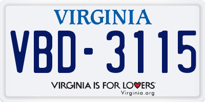 VA license plate VBD3115