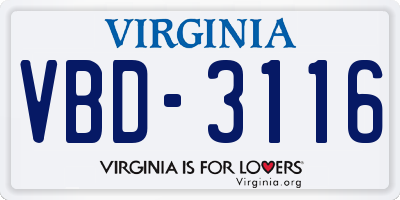 VA license plate VBD3116