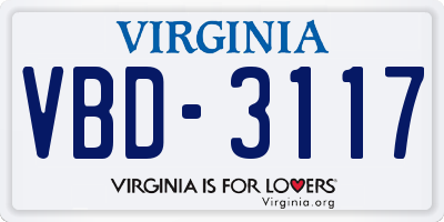 VA license plate VBD3117