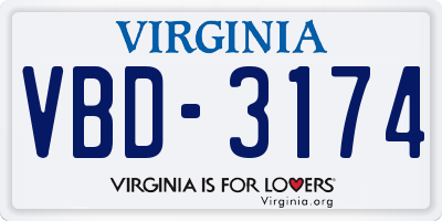VA license plate VBD3174