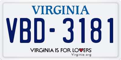 VA license plate VBD3181