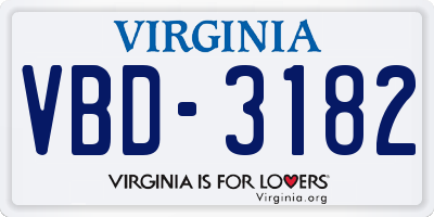 VA license plate VBD3182
