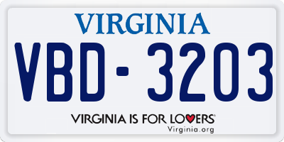 VA license plate VBD3203