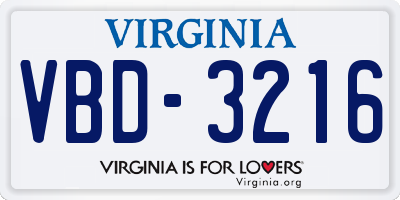 VA license plate VBD3216