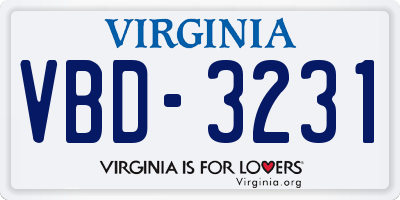 VA license plate VBD3231