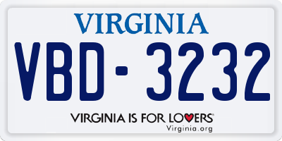 VA license plate VBD3232