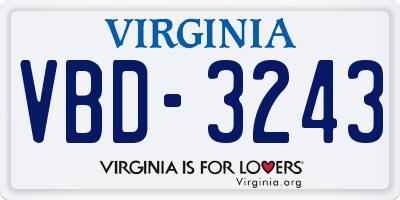 VA license plate VBD3243